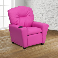 Flash Furniture Contemporary Kids' Hot Pink-Vinyl-PU Recliner with Cup Holder BT-7950-KID-HOT-PINK-GG